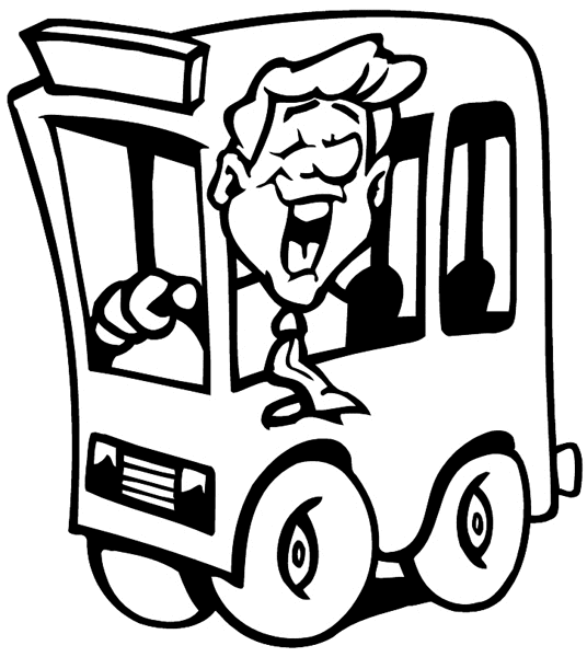 Comic man driving a bus vinyl sticker. Customize on line.      Autos Cars and Car Repair 060-0365 